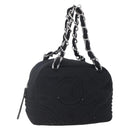 CHANEL COCO Mark Hand Bag Cotton Silver Black CC Auth 150550-1