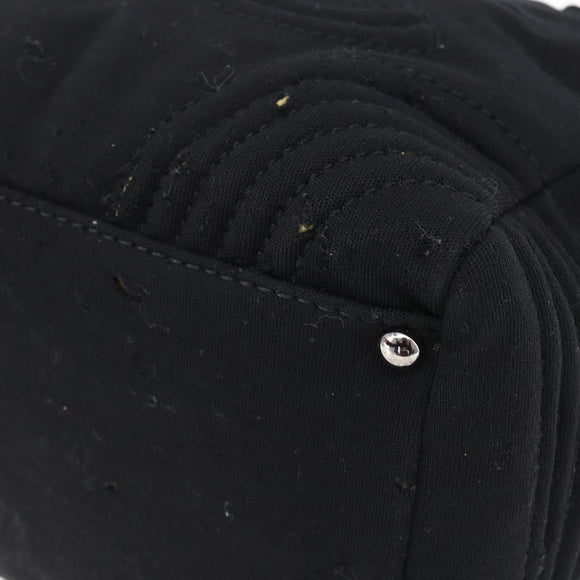 CHANEL COCO Mark Hand Bag Cotton Silver Black CC Auth 150550