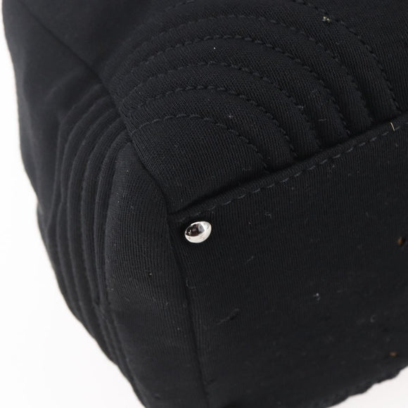 CHANEL COCO Mark Hand Bag Cotton Silver Black CC Auth 150550