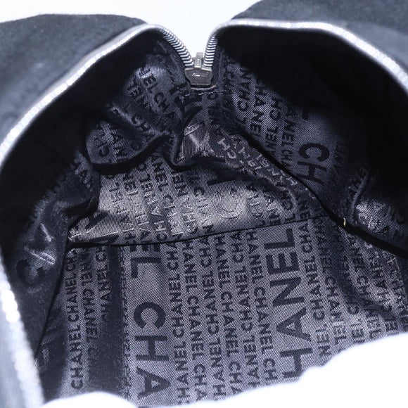 CHANEL COCO Mark Hand Bag Cotton Silver Black CC Auth 150550