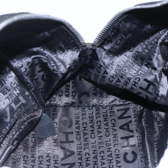 CHANEL COCO Mark Hand Bag Cotton Silver Black CC Auth 150550