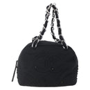 CHANEL COCO Mark Hand Bag Cotton Silver Black CC Auth 150550-13