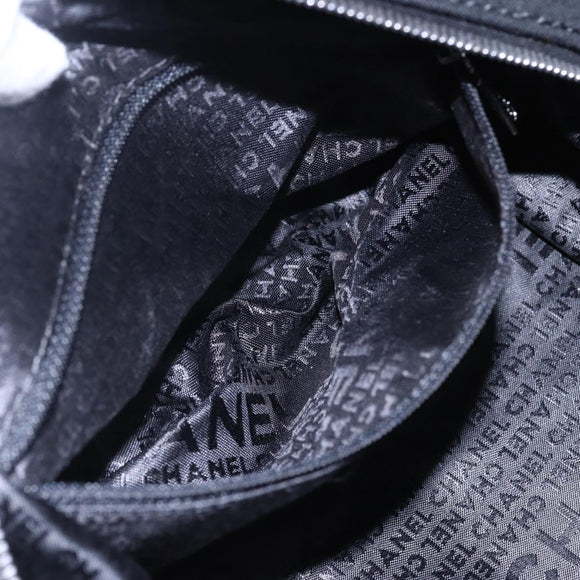 CHANEL COCO Mark Hand Bag Cotton Silver Black CC Auth 150550