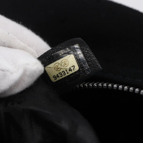 CHANEL COCO Mark Hand Bag Cotton Silver Black CC Auth 150550