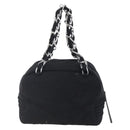 CHANEL COCO Mark Hand Bag Cotton Silver Black CC Auth 150550-2