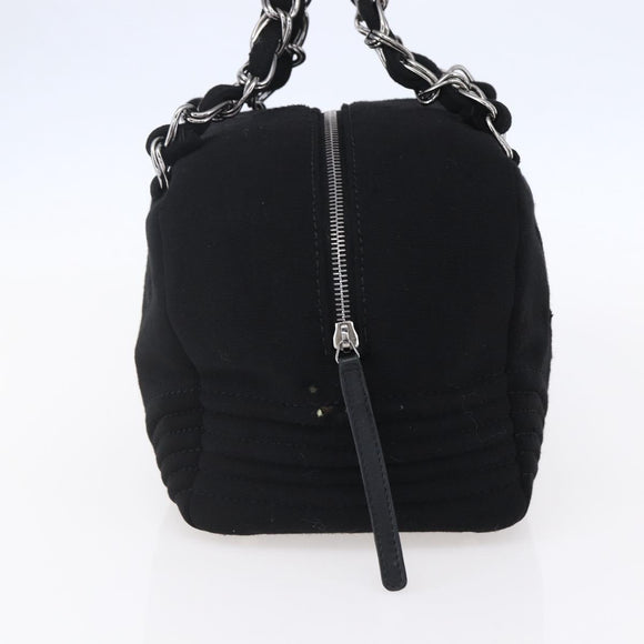 CHANEL COCO Mark Hand Bag Cotton Silver Black CC Auth 150550