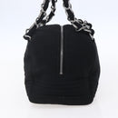 CHANEL COCO Mark Hand Bag Cotton Silver Black CC Auth 150550-4