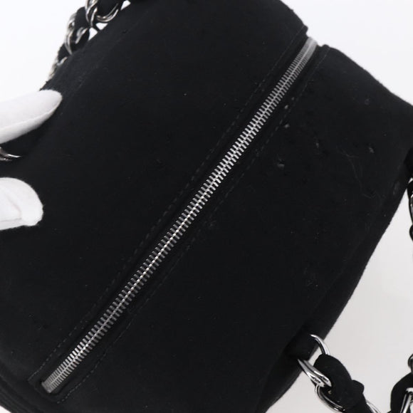 CHANEL COCO Mark Hand Bag Cotton Silver Black CC Auth 150550