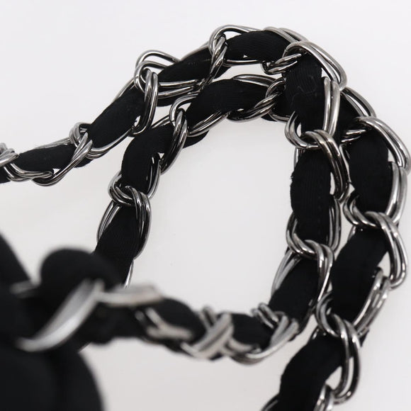 CHANEL COCO Mark Hand Bag Cotton Silver Black CC Auth 150550