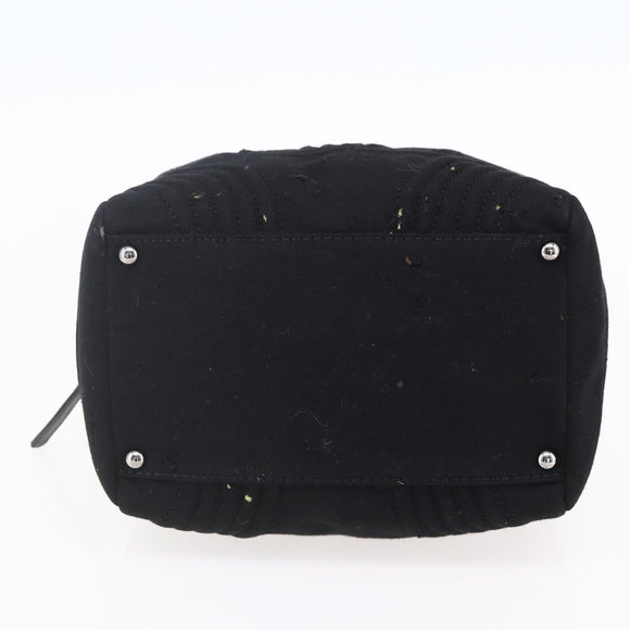 CHANEL COCO Mark Hand Bag Cotton Silver Black CC Auth 150550