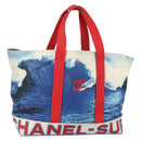 CHANEL Surfline Tote Bag Canvas Blue White CC Auth 150551-1