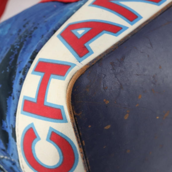 CHANEL Surfline Tote Bag Canvas Blue White CC Auth 150551