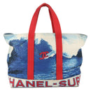 CHANEL Surfline Tote Bag Canvas Blue White CC Auth 150551-13