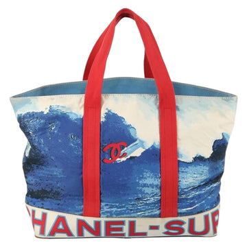 CHANEL Surfline Tote Bag Canvas Blue White CC Auth 150551 - 0