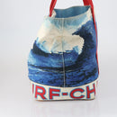CHANEL Surfline Tote Bag Canvas Blue White CC Auth 150551-4