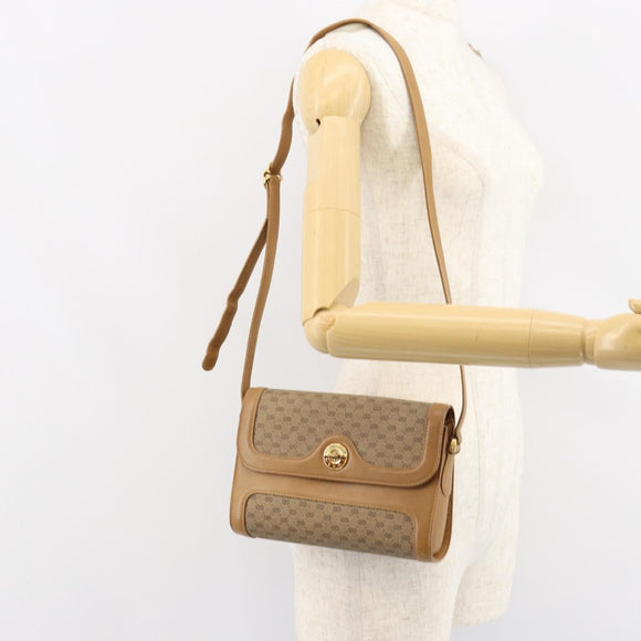 GUCCI Micro GG Supreme Shoulder Bag PVC Beige Gold Auth 150552