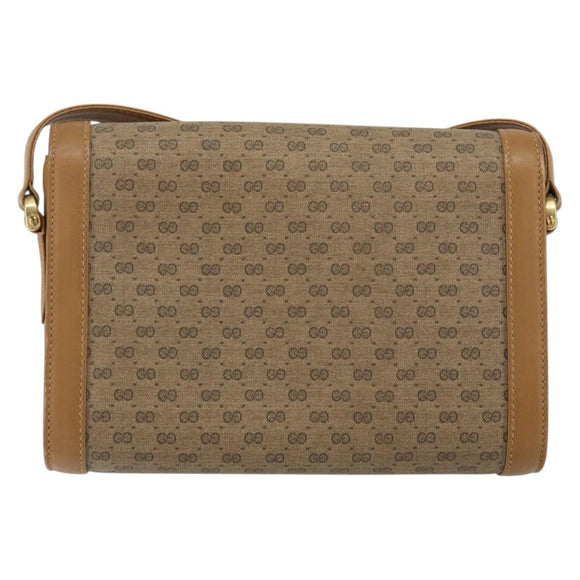 GUCCI Micro GG Supreme Shoulder Bag PVC Beige Gold Auth 150552