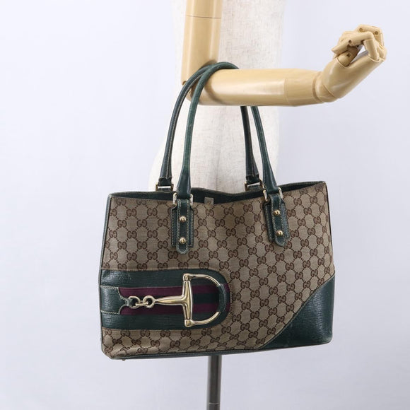 GUCCI GG Canvas Horsebit Tote Bag Beige Gold 137385 Auth 150553