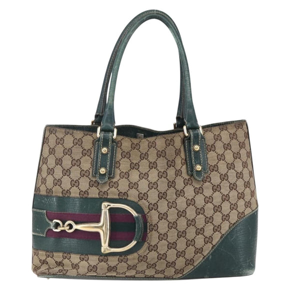GUCCI GG Canvas Horsebit Tote Bag Beige Gold 137385 Auth 150553