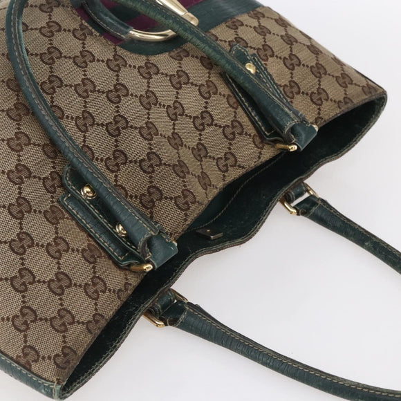 GUCCI GG Canvas Horsebit Tote Bag Beige Gold 137385 Auth 150553