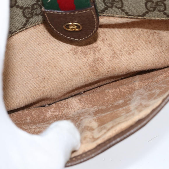 GUCCI GG Supreme Web Sherry Line Bag PVC Beige Gold 001 754 6177 Auth 150554