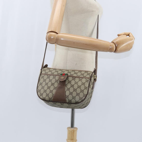 GUCCI GG Supreme Web Sherry Line Bag PVC Beige Gold 001 754 6177 Auth 150554