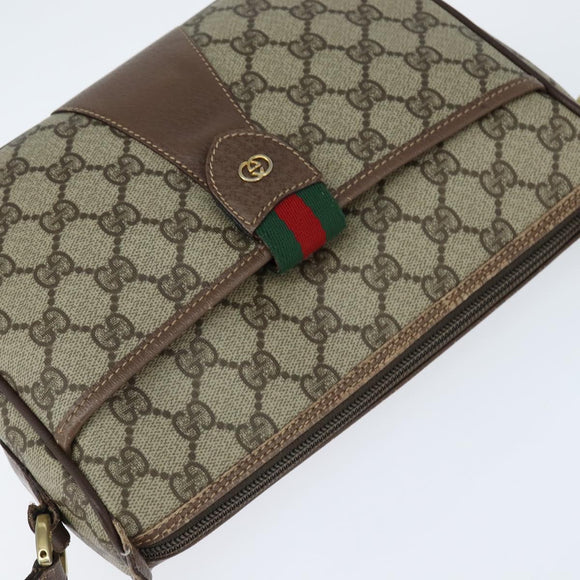 GUCCI GG Supreme Web Sherry Line Bag PVC Beige Gold 001 754 6177 Auth 150554