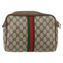 GUCCI GG Supreme Web Sherry Line Clutch Bag PVC Beige 27 004 998 Auth 150555-3