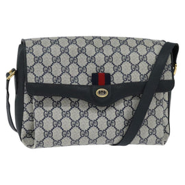 GUCCI GG Supreme Shoulder Bag PVC Navy Gold Auth 150556