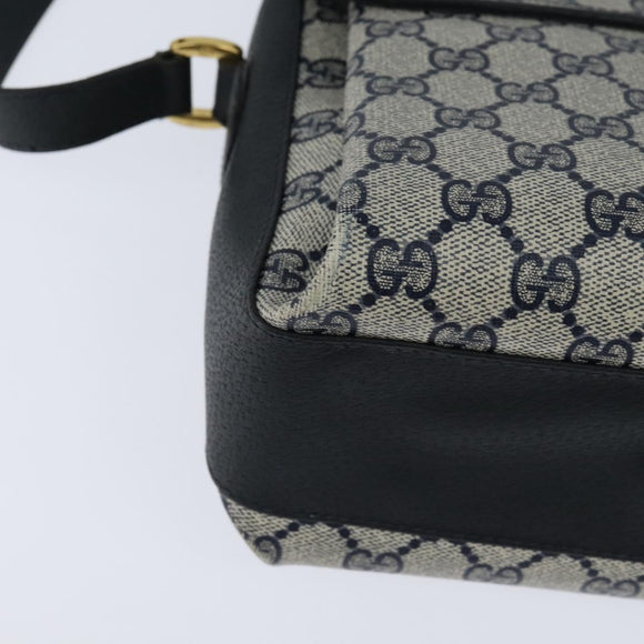 GUCCI GG Supreme Shoulder Bag PVC Navy Gold Auth 150556