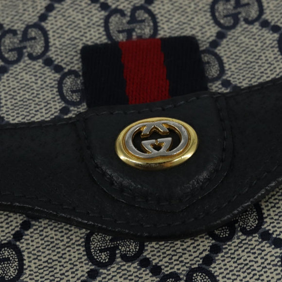 GUCCI GG Supreme Shoulder Bag PVC Navy Gold Auth 150556