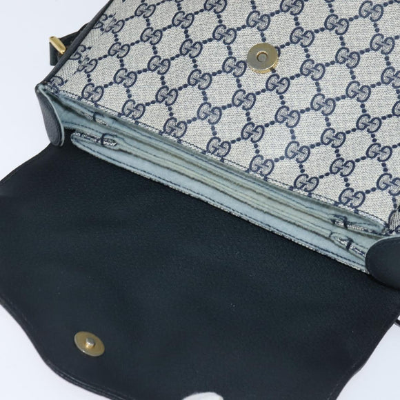 GUCCI GG Supreme Shoulder Bag PVC Navy Gold Auth 150556
