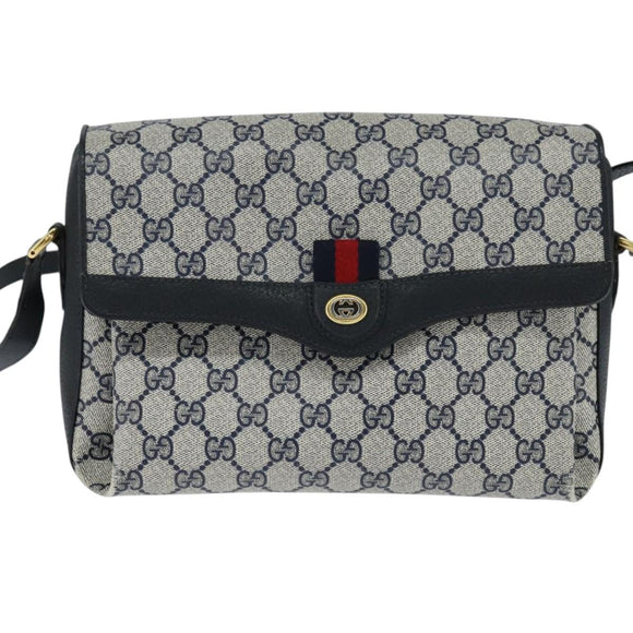 GUCCI GG Supreme Shoulder Bag PVC Navy Gold Auth 150556