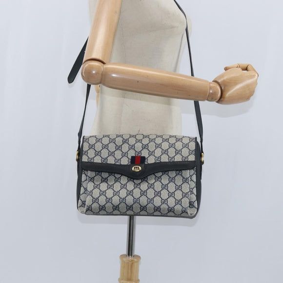 GUCCI GG Supreme Shoulder Bag PVC Navy Gold Auth 150556