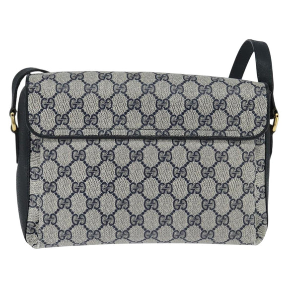 GUCCI GG Supreme Shoulder Bag PVC Navy Gold Auth 150556