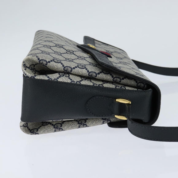 GUCCI GG Supreme Shoulder Bag PVC Navy Gold Auth 150556