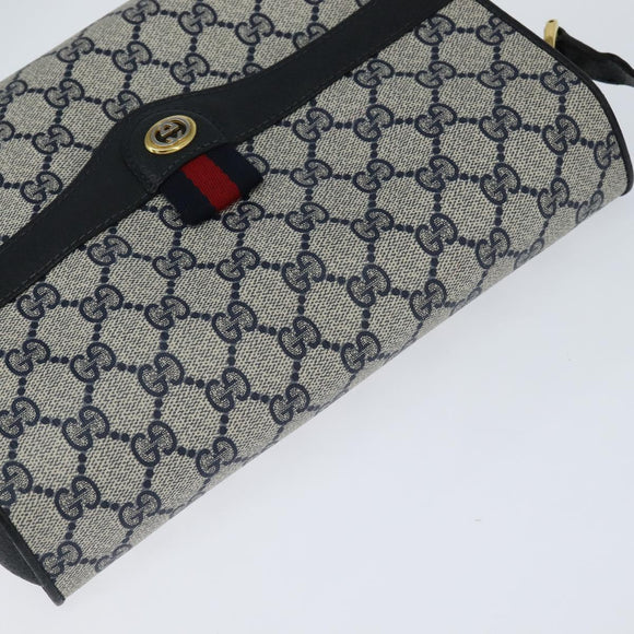 GUCCI GG Supreme Shoulder Bag PVC Navy Gold Auth 150556