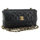 CHANEL Matelasse Chain Shoulder Bag Lamb Skin Black Gold CC Auth 150565-1