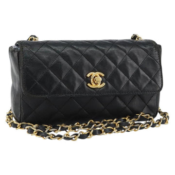 CHANEL Matelasse Chain Shoulder Bag Lamb Skin Black Gold CC Auth 150565