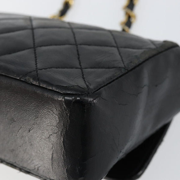 CHANEL Matelasse Chain Shoulder Bag Lamb Skin Black Gold CC Auth 150565