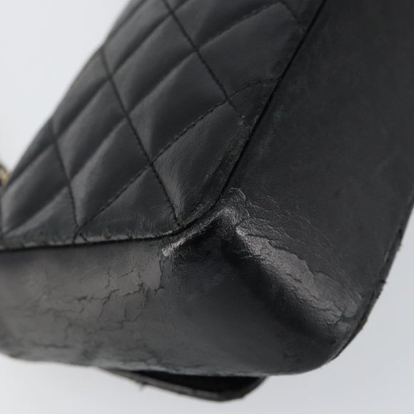 CHANEL Matelasse Chain Shoulder Bag Lamb Skin Black Gold CC Auth 150565