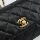 CHANEL Matelasse Chain Shoulder Bag Lamb Skin Black Gold CC Auth 150565-17