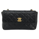 CHANEL Matelasse Chain Shoulder Bag Lamb Skin Black Gold CC Auth 150565-13