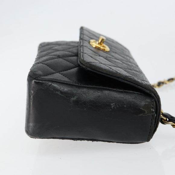 CHANEL Matelasse Chain Shoulder Bag Lamb Skin Black Gold CC Auth 150565