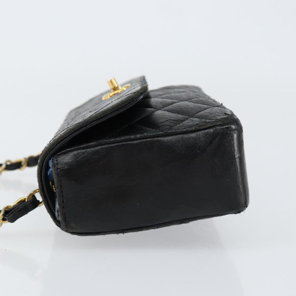 CHANEL Matelasse Chain Shoulder Bag Lamb Skin Black Gold CC Auth 150565