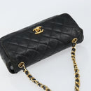 CHANEL Matelasse Chain Shoulder Bag Lamb Skin Black Gold CC Auth 150565-6