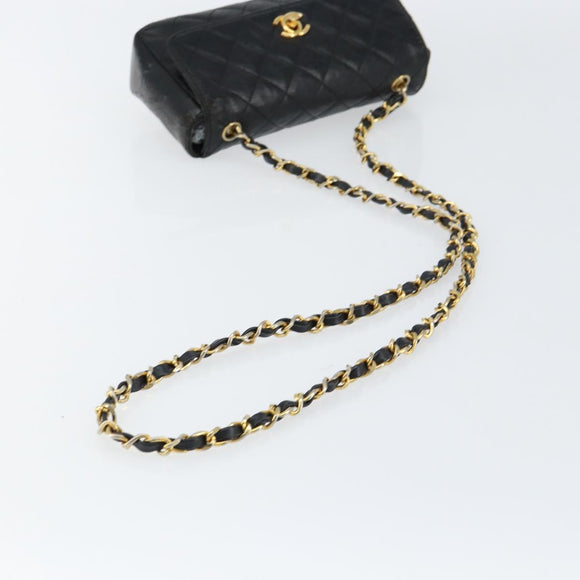 CHANEL Matelasse Chain Shoulder Bag Lamb Skin Black Gold CC Auth 150565