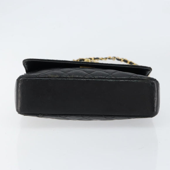CHANEL Matelasse Chain Shoulder Bag Lamb Skin Black Gold CC Auth 150565