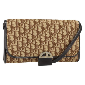 Christian Dior Trotter Canvas Shoulder Bag Beige Gold Auth 150566