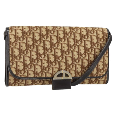 Christian Dior Trotter Canvas Shoulder Bag Beige Gold Auth 150566